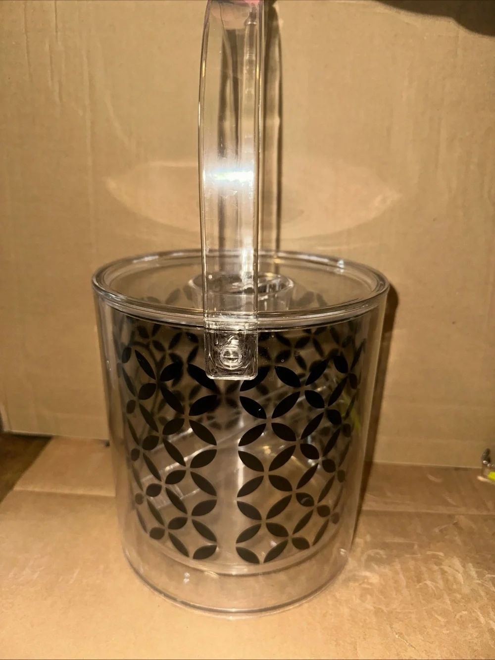 Clear plastic Ice Bucket with Decorative Monogram W with tongs